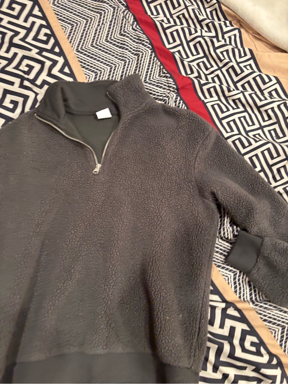 Zara Men's Dark Gray Sherpa Half-Zip Sweater